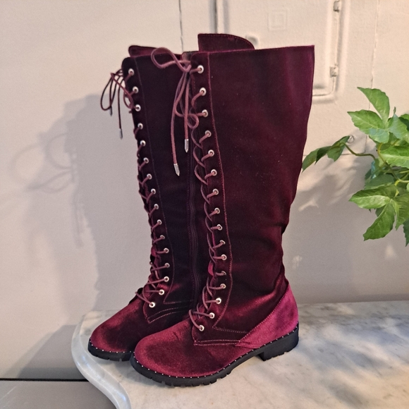 Ramona Over-The-Knee Lace-Up Boot Size 9  / Velvet boots - Picture 1 of 6